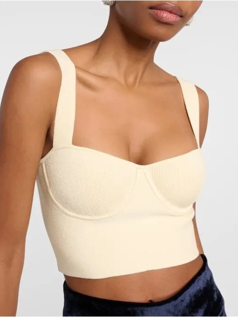 Cream Longline Bandeau Bustier Top with Wide Straps Coquette